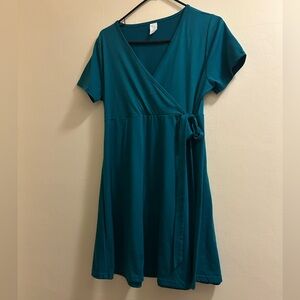 West Loop Teal Faux Wrap Dress